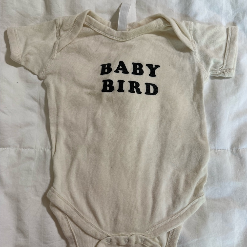 Cream and Black Bodysuit with Baby Bird Print